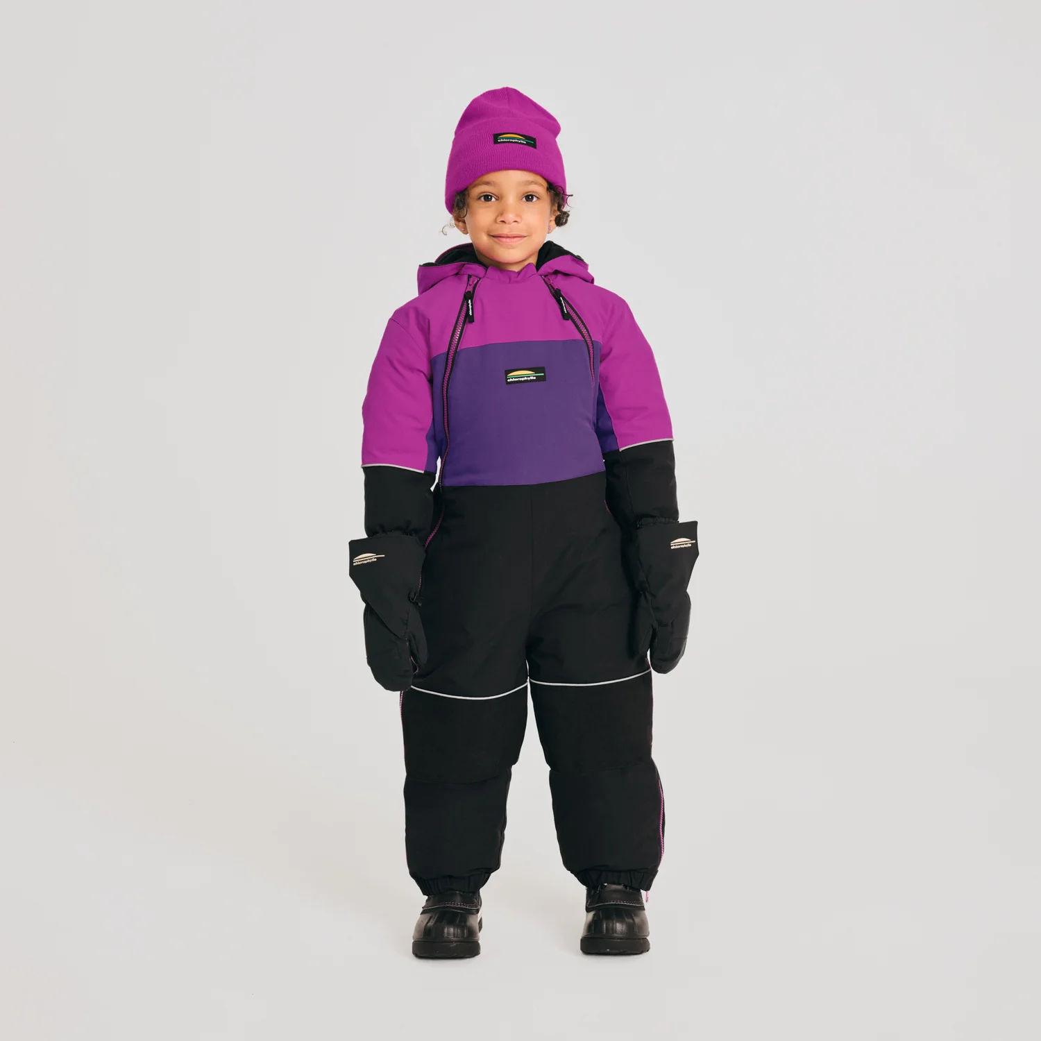 HABIT D'HIVER 1 PIÈCE ENFANT, CRICKET MAUVE ET NOIR