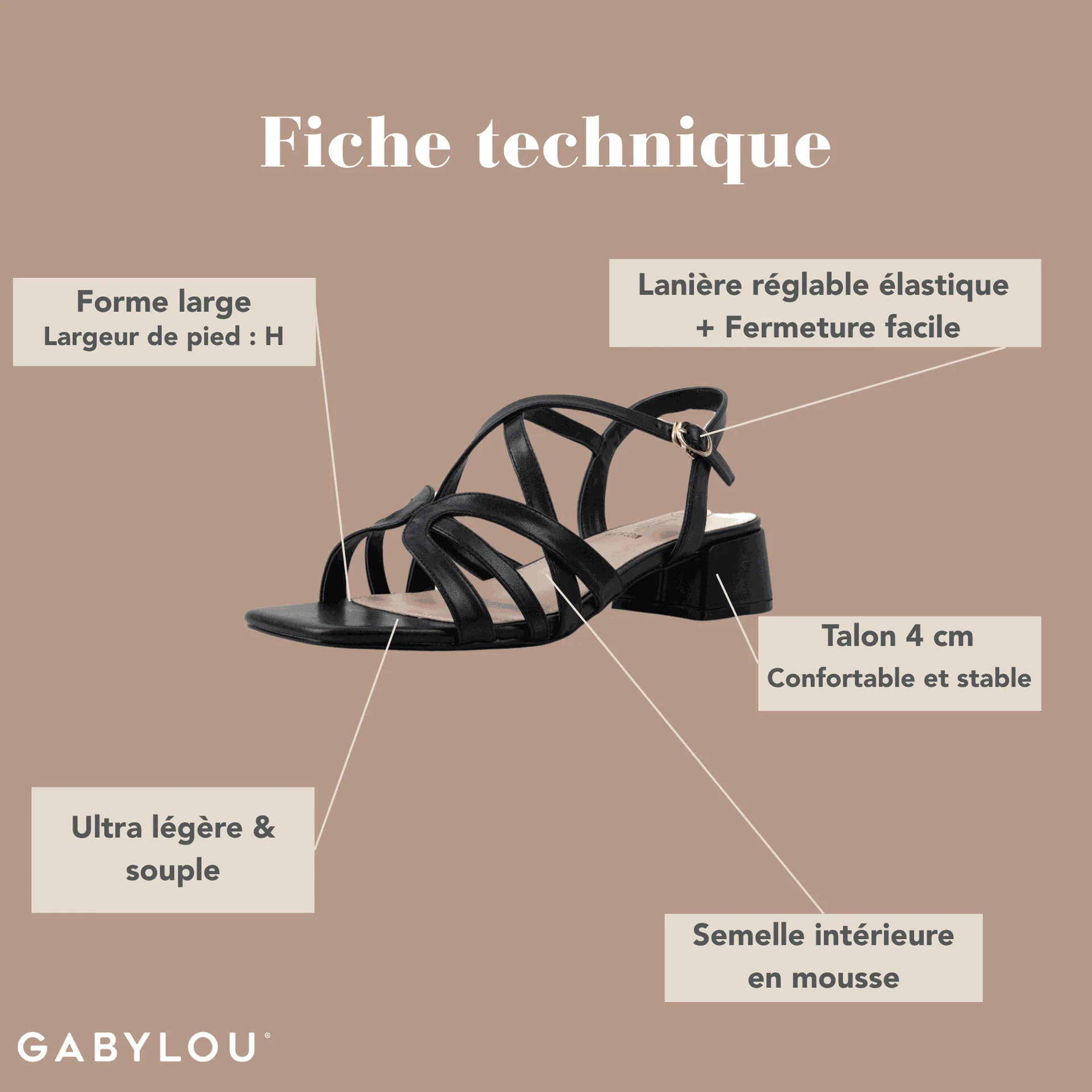 Sandales à talons pieds larges ajustables H - Modele Eva – Image 3