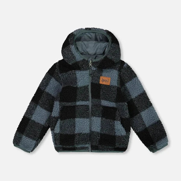 MANTEAU MI-SAISON RÉVERSIBLE ENFANT, CARREAUX (2 ET 4 ANS)