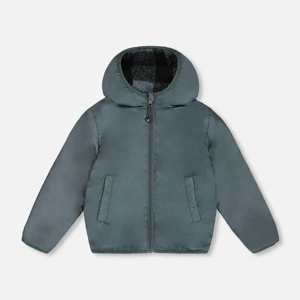 MANTEAU MI-SAISON RÉVERSIBLE ENFANT, CARREAUX (2 ET 4 ANS) – Image 3