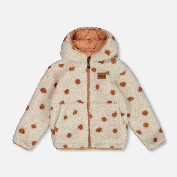 MANTEAU MI-SAISON RÉVERSIBLE ENFANT, POIS BRUN ROSÉE (2 ET 4 ANS) – Image 2