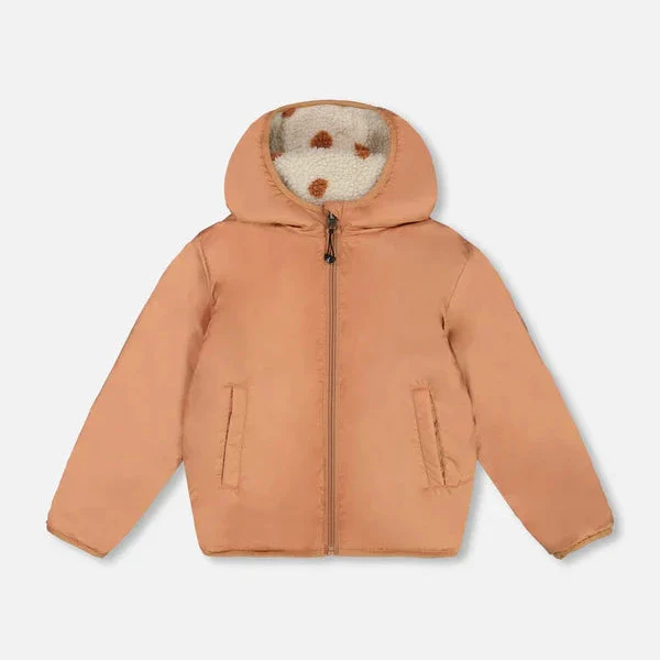 MANTEAU MI-SAISON RÉVERSIBLE ENFANT, POIS BRUN ROSÉE (2 ET 4 ANS) – Image 3