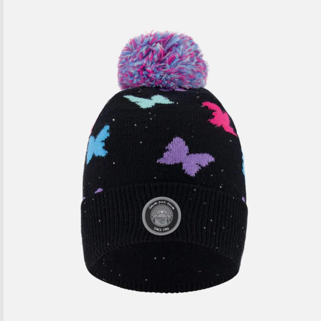 TUQUE DOUBLÉE POUR ENFANT, NOIR IMPRIMÉ PAPILLONS