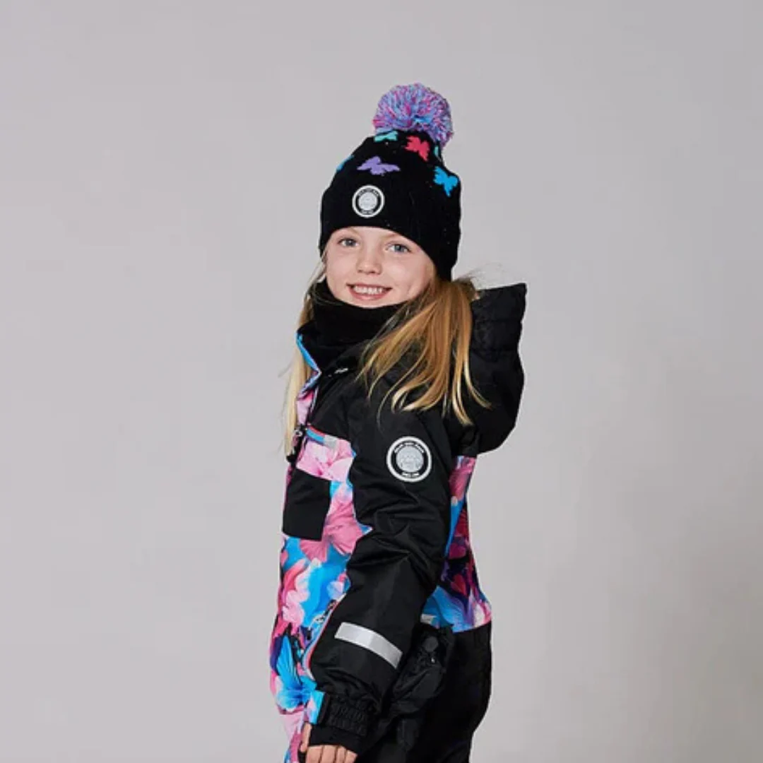 TUQUE DOUBLÉE POUR ENFANT, NOIR IMPRIMÉ PAPILLONS – Image 3