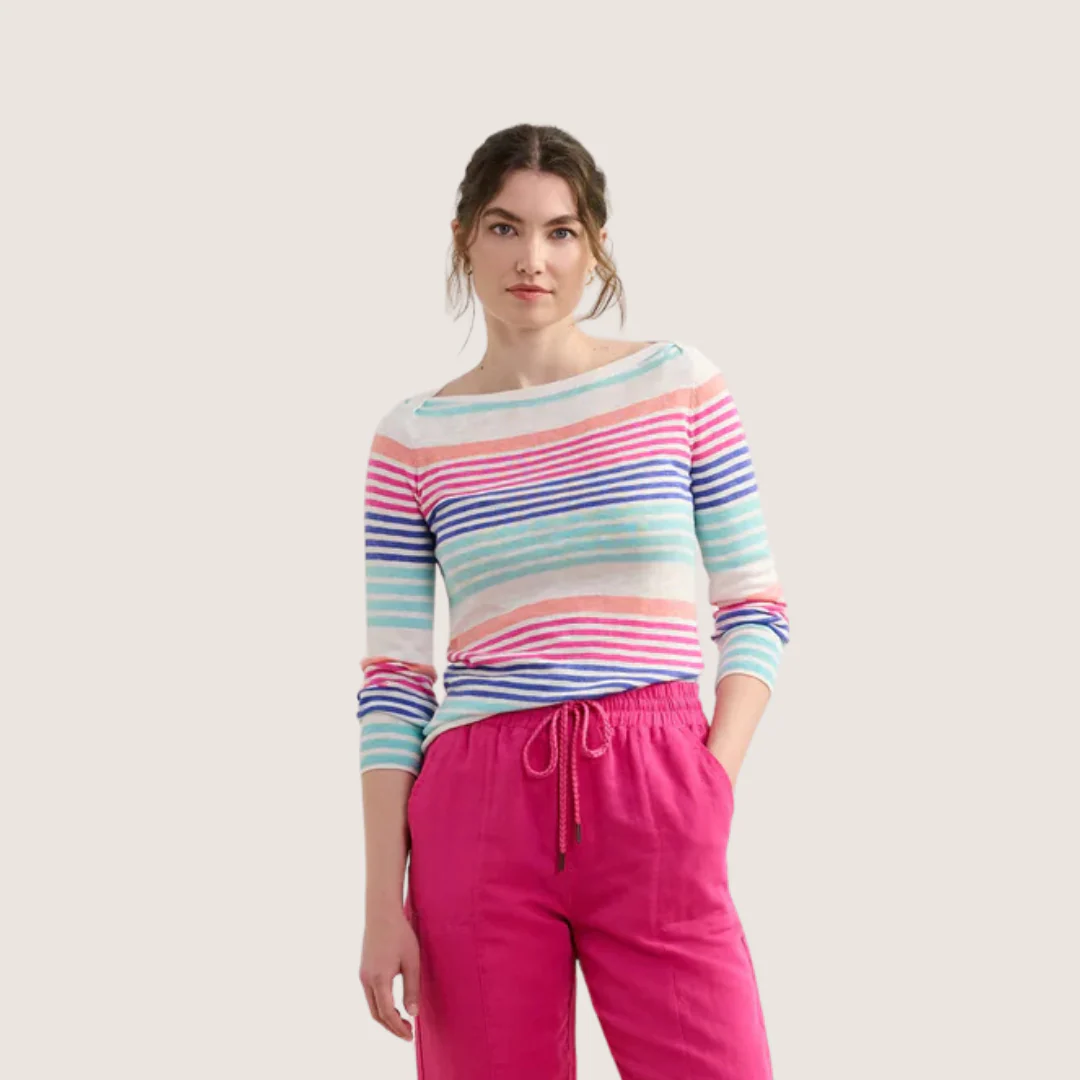 CHANDAIL BRETON POUR FEMME, TRICOT RAYURES CERISE