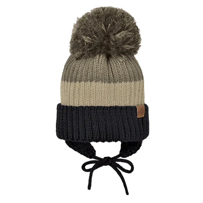 TUQUE À OREILLES POUR ENFANT, KAKI, NOIR & BEIGE (0 à 12 ans)