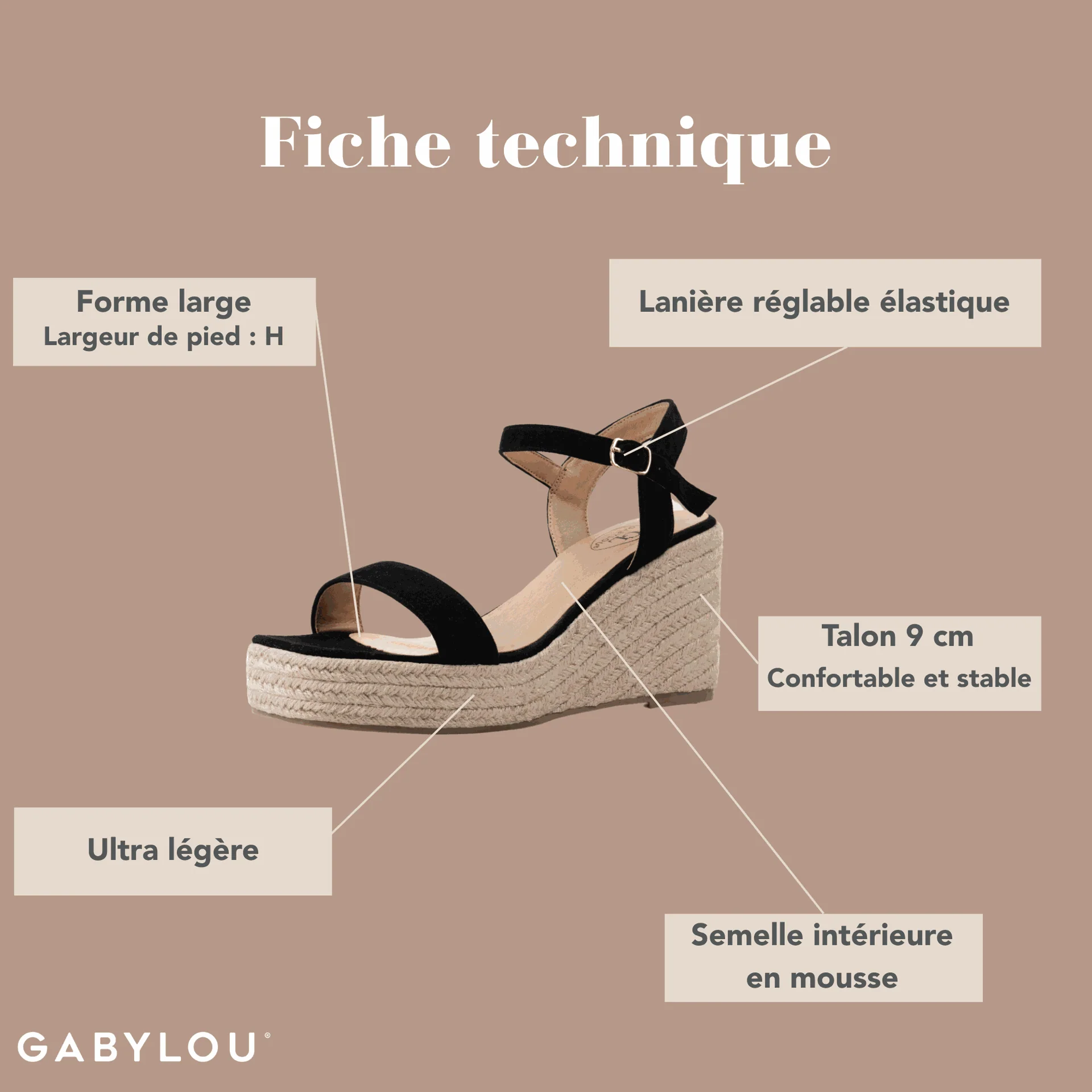 Sandales compensées pieds larges ajustables H - Modele Vic – Image 3