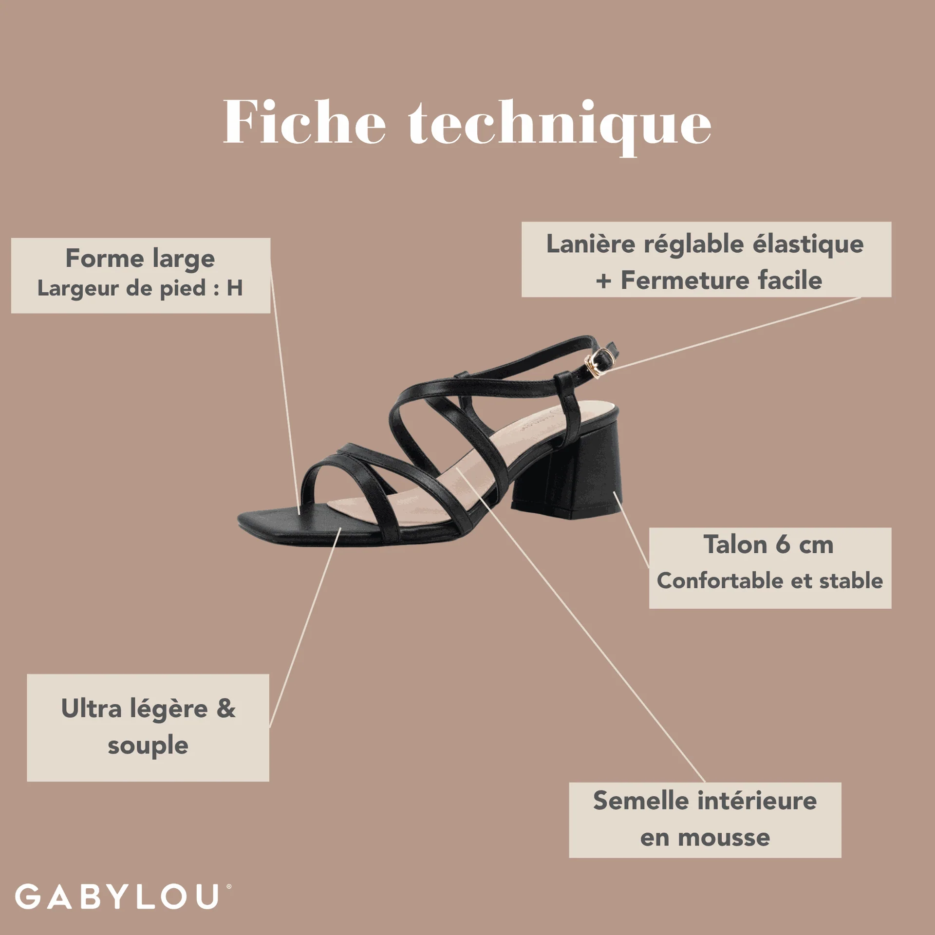 Sandales à talons pieds larges ajustables H - Modele Zoe – Image 3