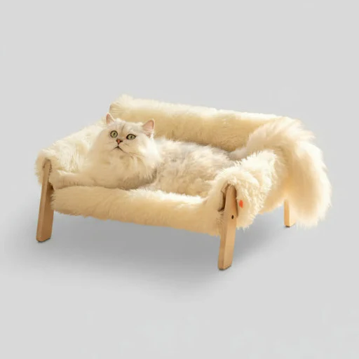 Canapé En Bois Et Fausse Fourrure Pour Chat Et Petit Chien