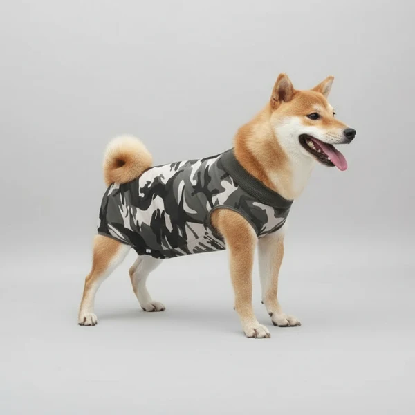 T-Shirt Post-Opératoire Chien Rayé Bleu