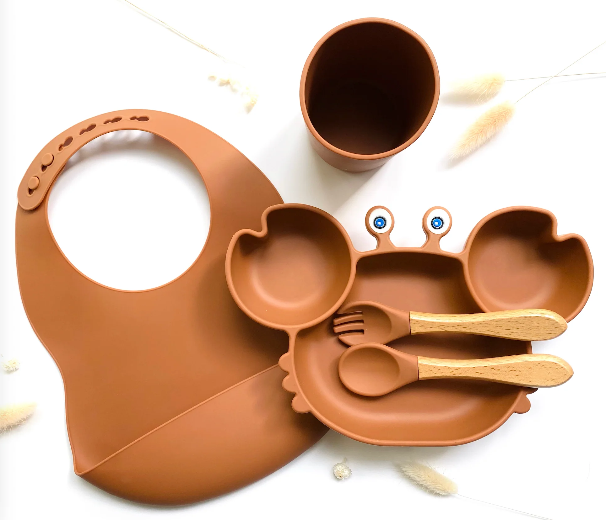Coffret repas + bavoir + verre - Crabe Ocre