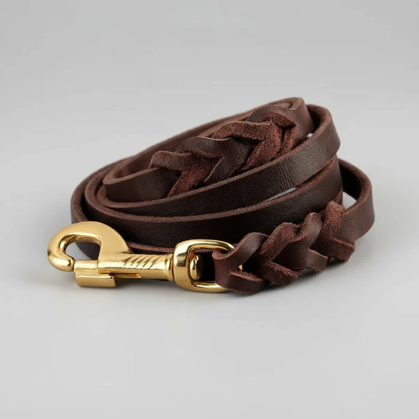 Collier Et Laisse Pour Chien En Cuir Véritable Tressé – Image 8