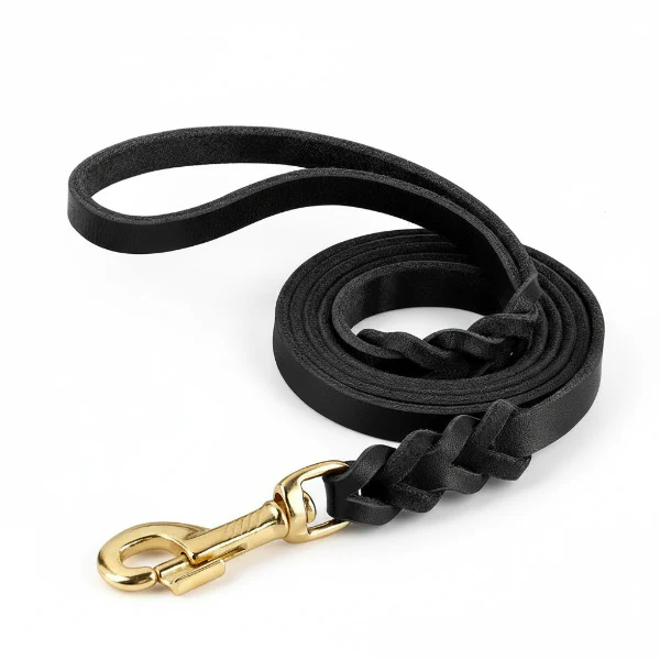 Collier Et Laisse Pour Chien En Cuir Véritable Tressé – Image 5