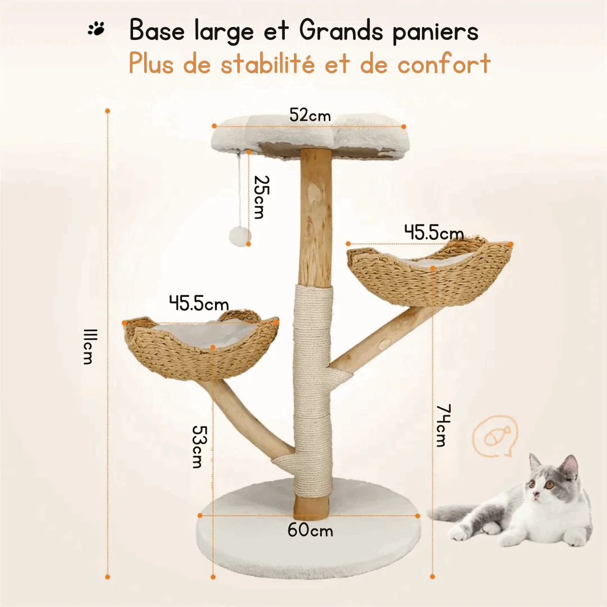 Arbre À Chat En Bois Massif Et Sisal – Image 6