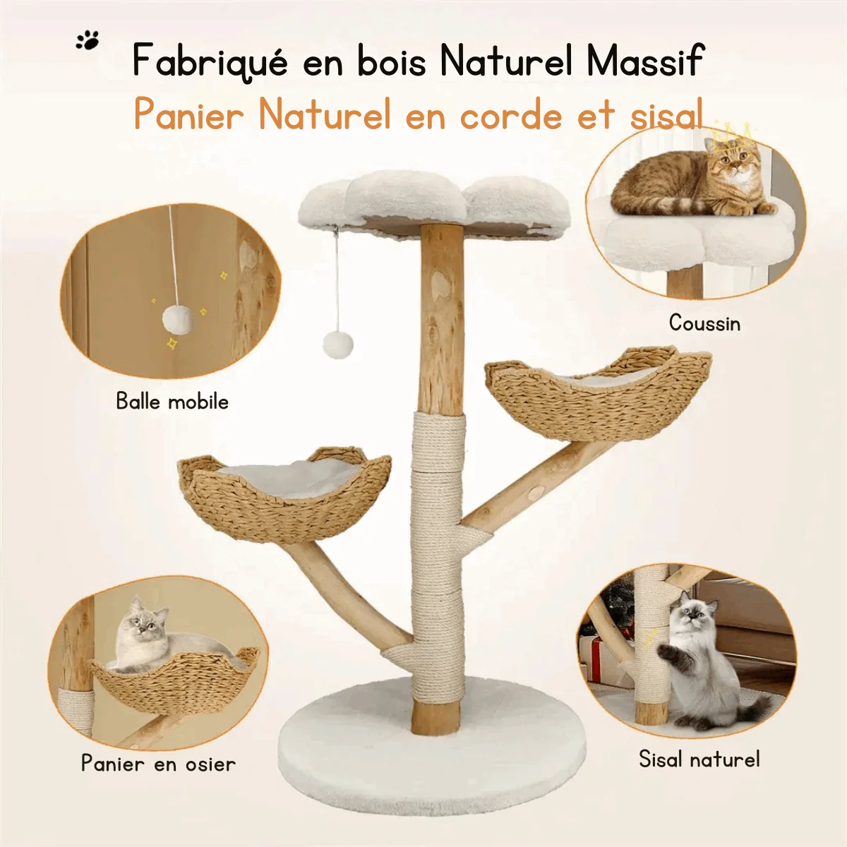 Arbre À Chat En Bois Massif Et Sisal – Image 5