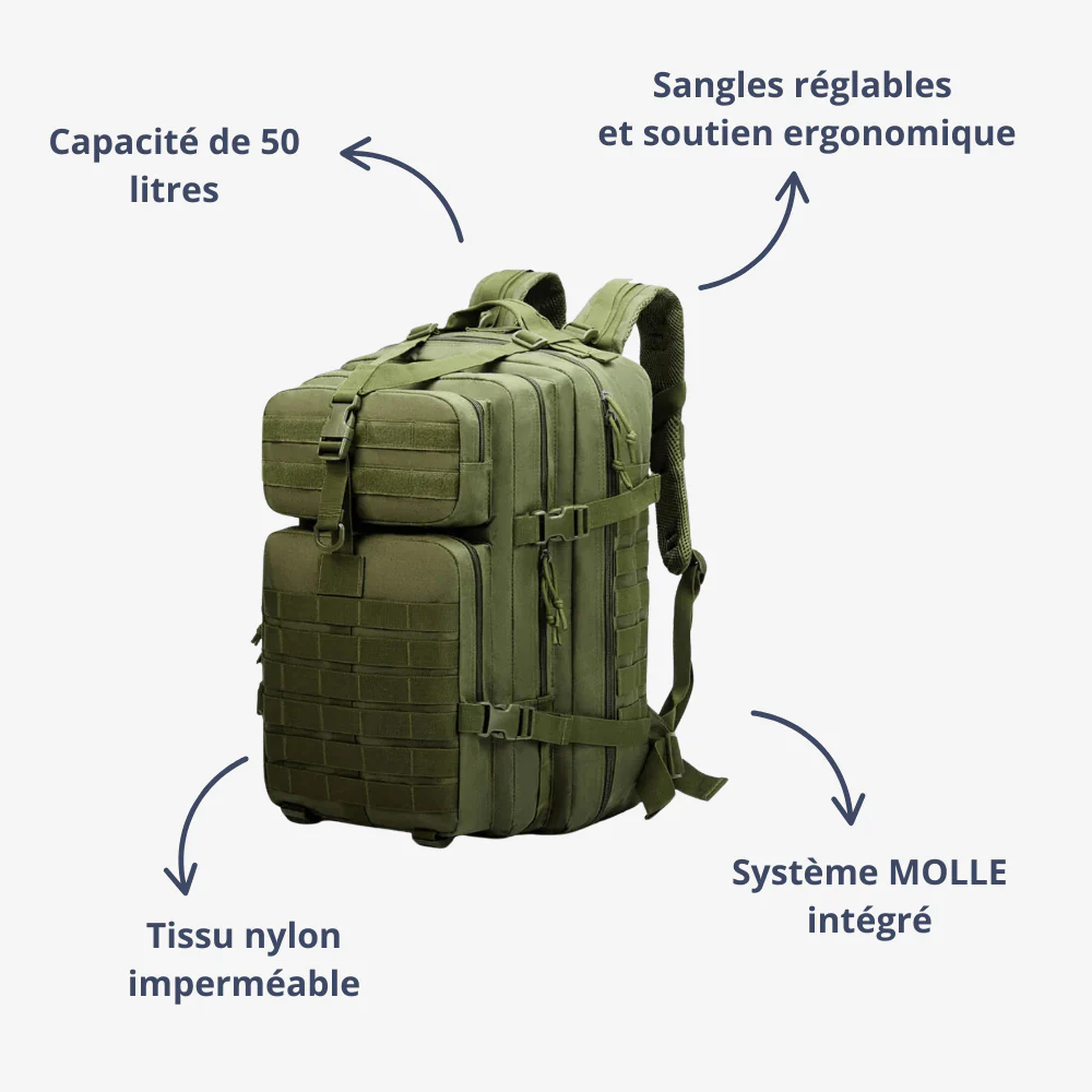 Sac à dos étanche 50L robuste avec compartiments multiples – Image 7