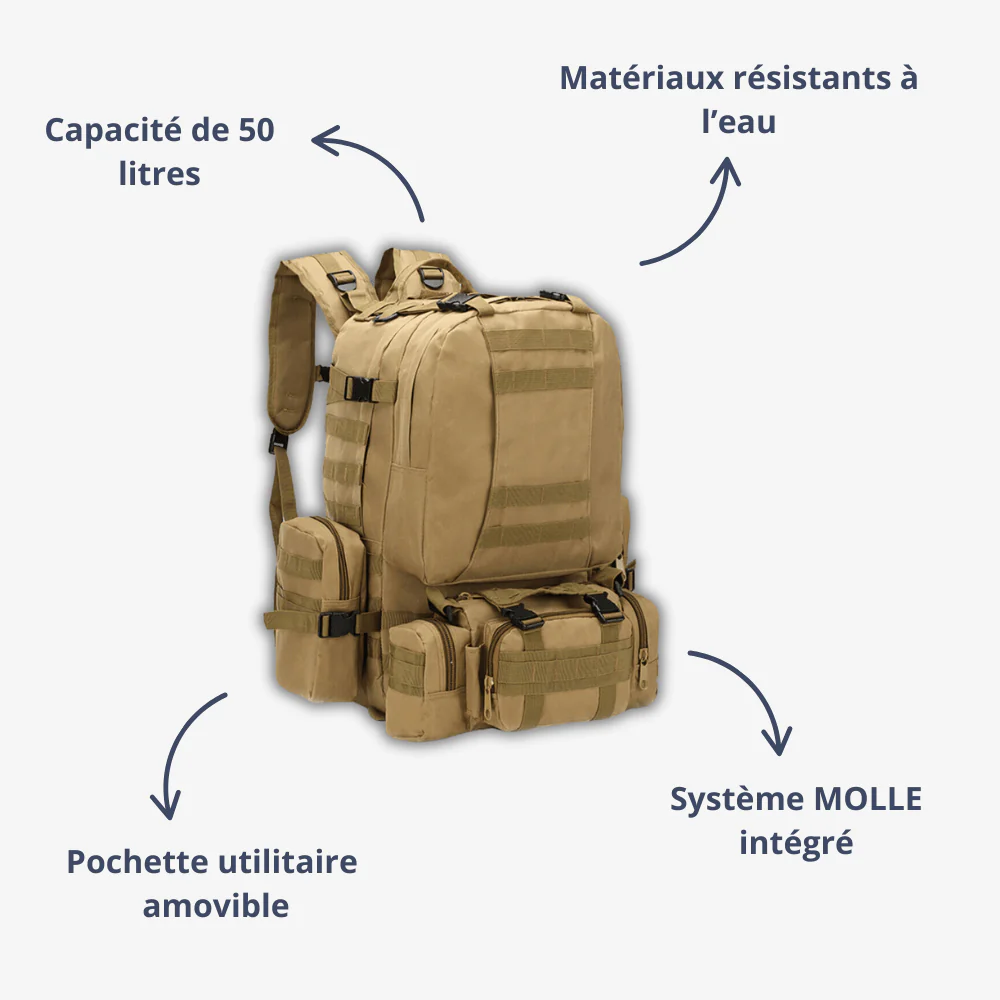 Sac à dos tactique 50L résistant à l’eau avec système MOLLE – Image 4