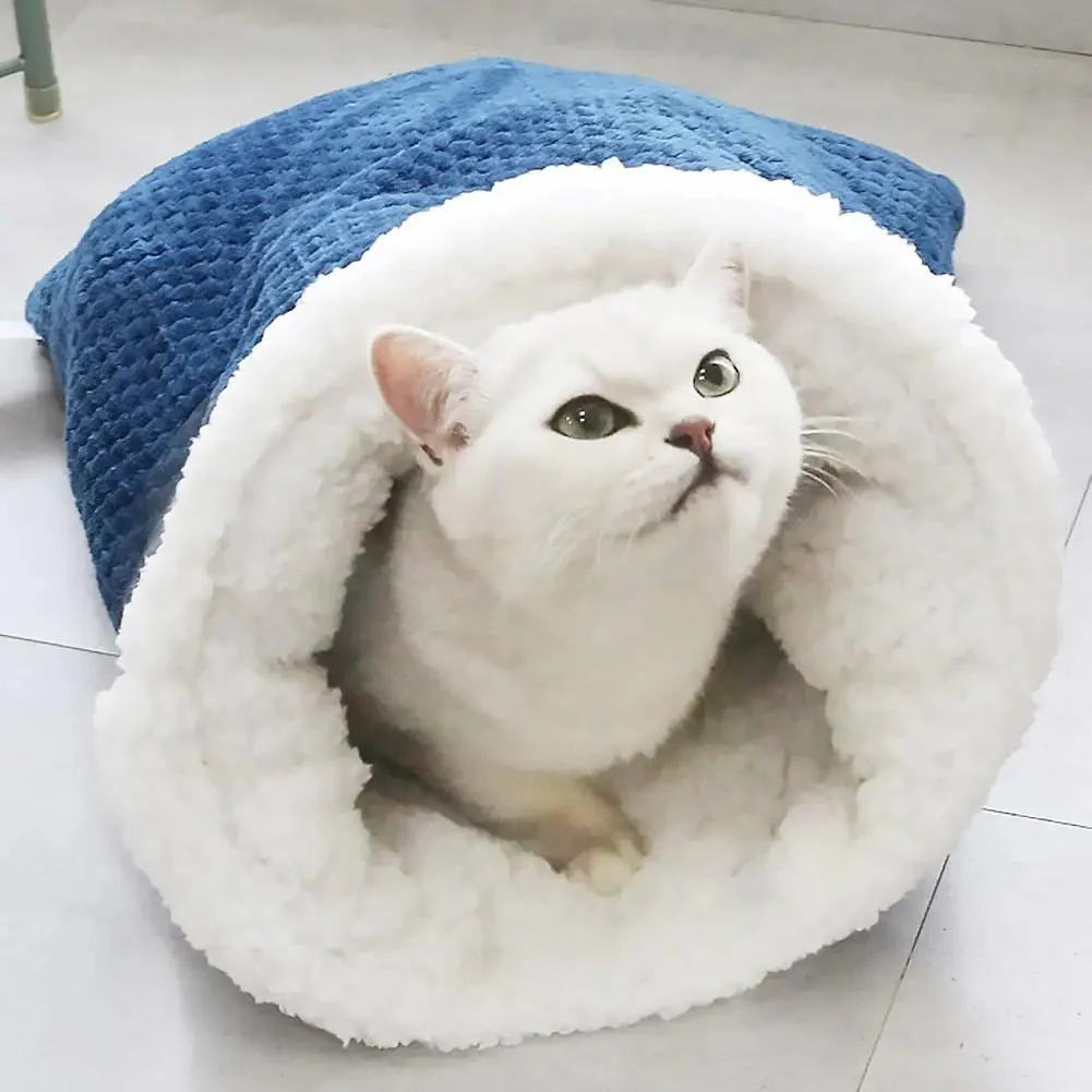 Sac De Couchage Doublé En Peluche Douce Pour Chat – Image 3