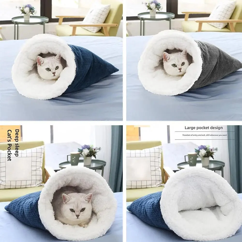 Sac De Couchage Doublé En Peluche Douce Pour Chat – Image 4